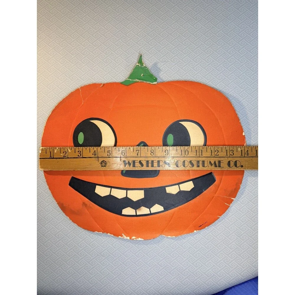 Vintage Halloween HE Luhrs Jack-O-Lantern Pressed Cardboard Die-Cut Decoratio